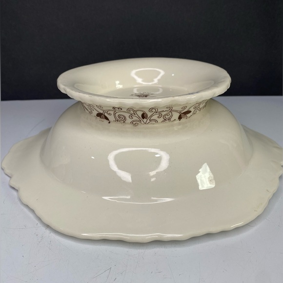 MASON'S BOW BELLS BROWN, FLOWERS & SCROLLS: Lidded SERVING BOWL 11” CRAZING - Picture 15 of 16